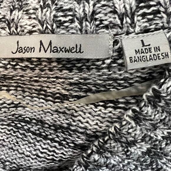 Jason Maxwell Womens Cable Knit Sweater Large Black Gray Heather V-Neck Acrylic - Picture 4 of 6